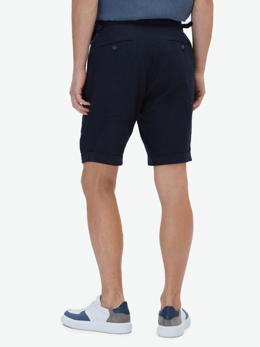 Lacivert Düz Dokuma Modern Fit Casual Bermuda