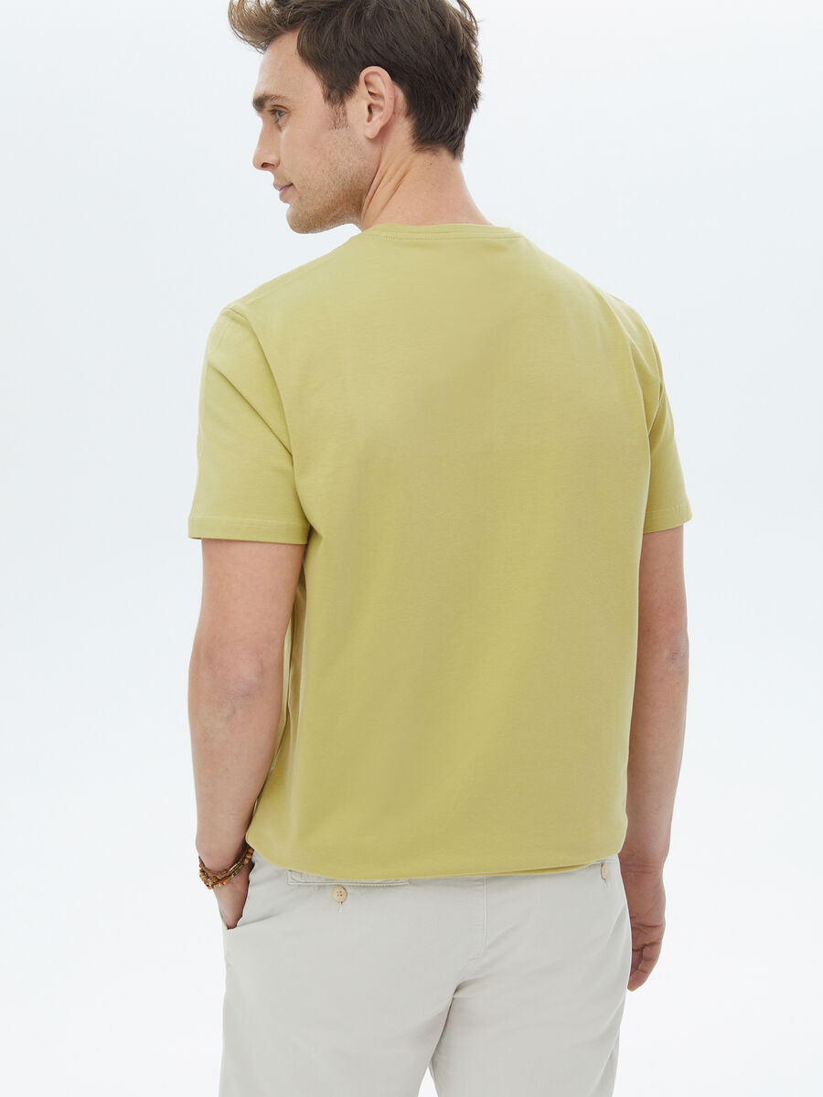Limon Küfü Düz Bisiklet Yaka Pamuk Karışımlı T-Shirt