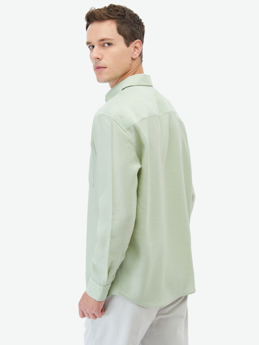 Açık Yeşil Düz Oversize Fit Dokuma Casual Gömlek