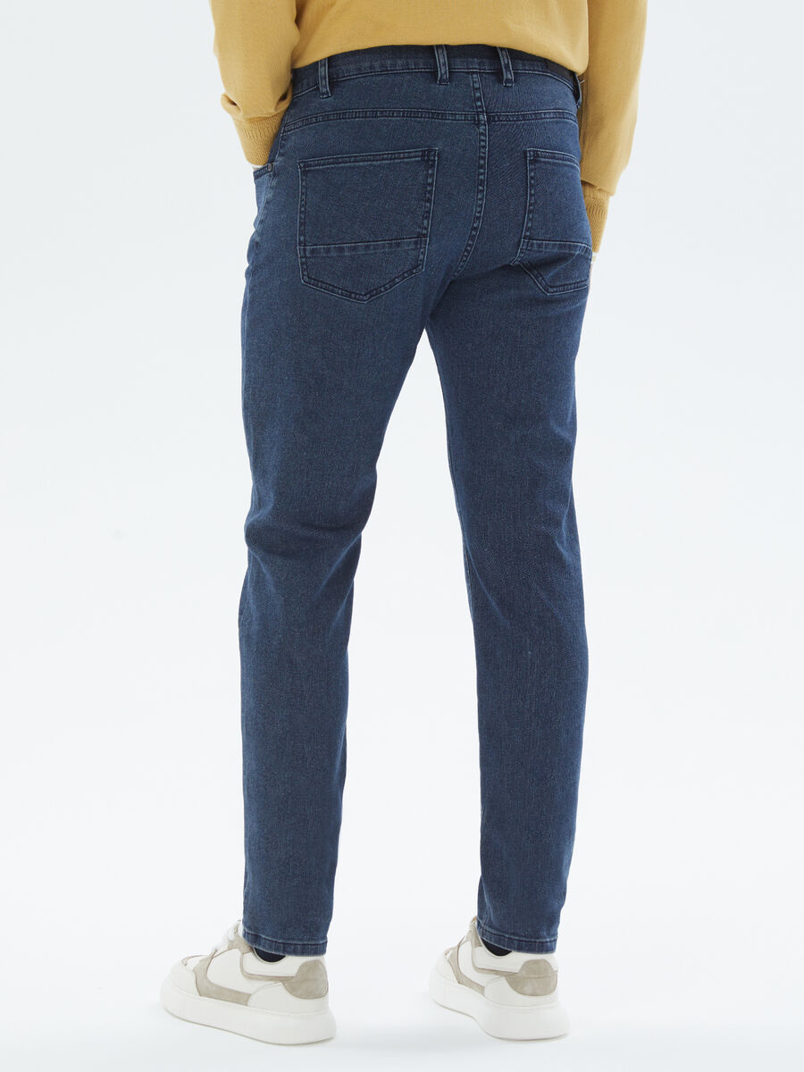 Lacivert Slim Fit Denim Pamuk Karışımlı Pantolon