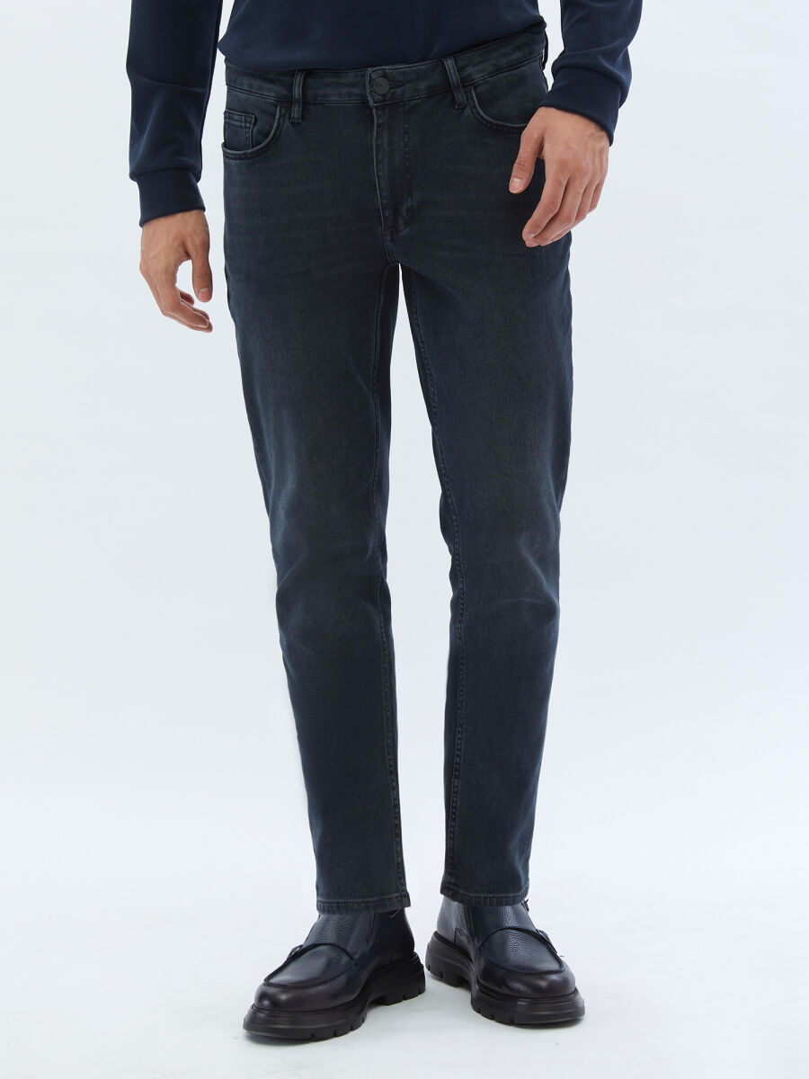 Lacivert Slim Fit Denim Pamuk Karışımlı Pantolon - 2