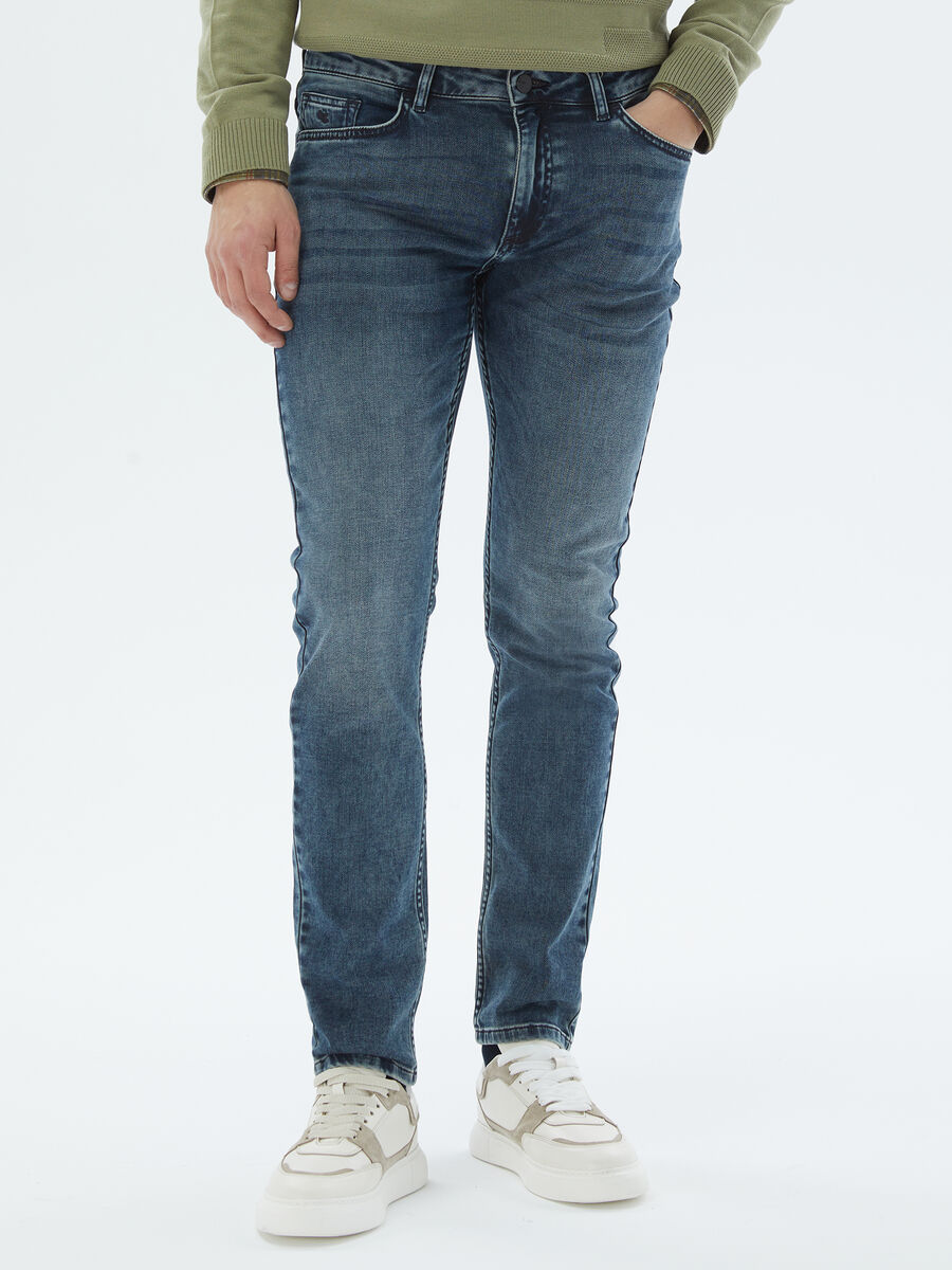 Lacivert Slim Fit Denim Pamuk Karışımlı Pantolon