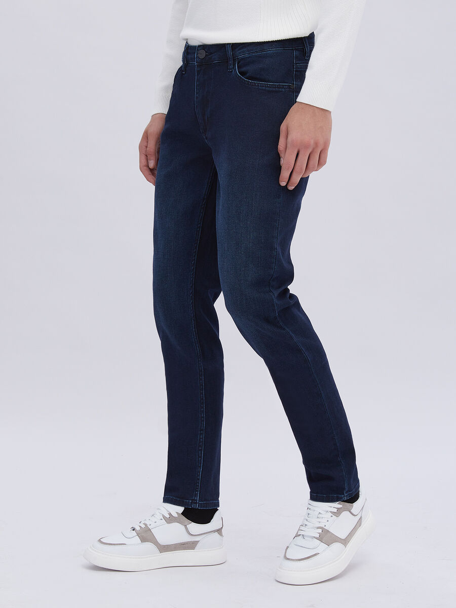 Lacivert Slim Fit Denim Pamuk Karışımlı Pantolon