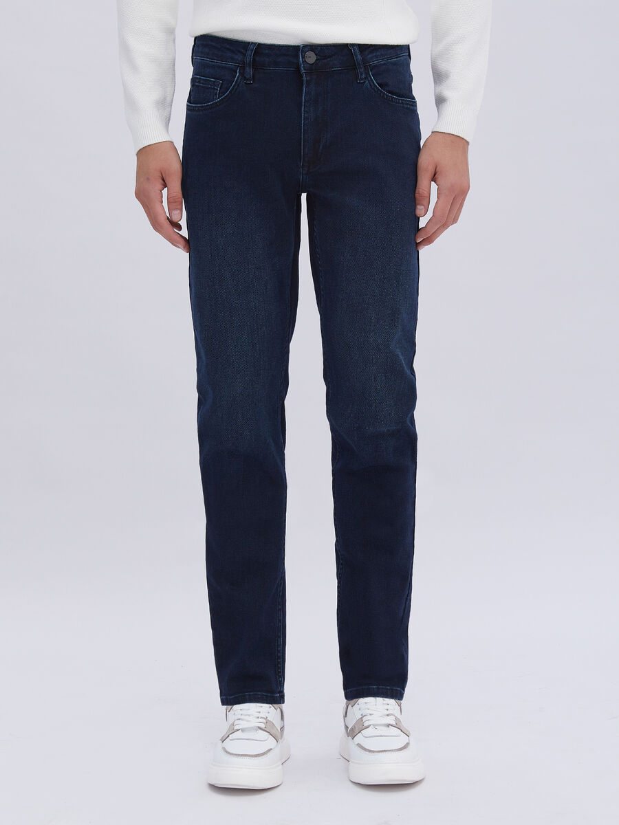 Lacivert Slim Fit Denim Pamuk Karışımlı Pantolon