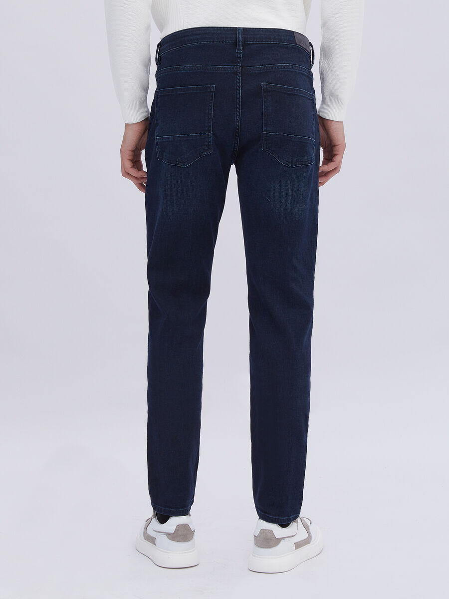 Lacivert Slim Fit Denim Pamuk Karışımlı Pantolon