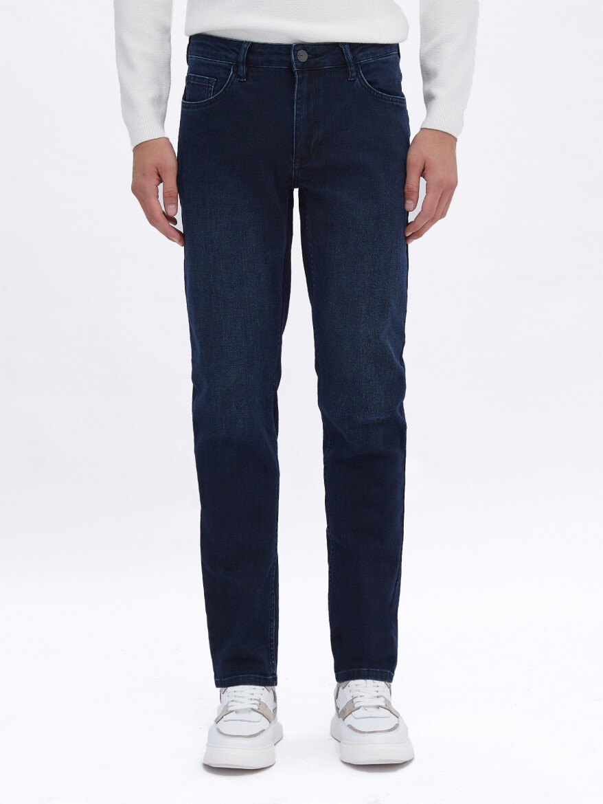 Lacivert Slim Fit Denim Pamuk Karışımlı Pantolon - 3