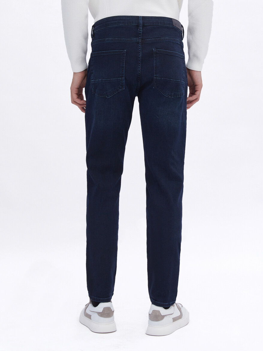 Lacivert Slim Fit Denim Pamuk Karışımlı Pantolon - 5