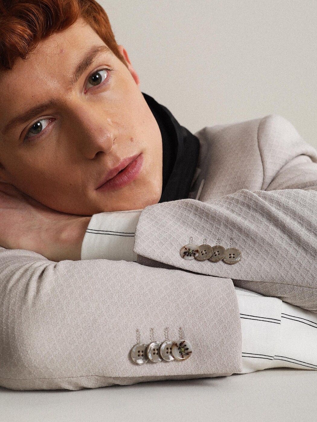 Açık Bej Desenli Modern Fit Örme Ceket - 2