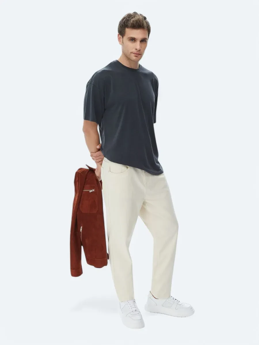 Açık Bej Düz Dokuma Carrot Fit Casual Pamuk Karışımlı Pantolon - 1