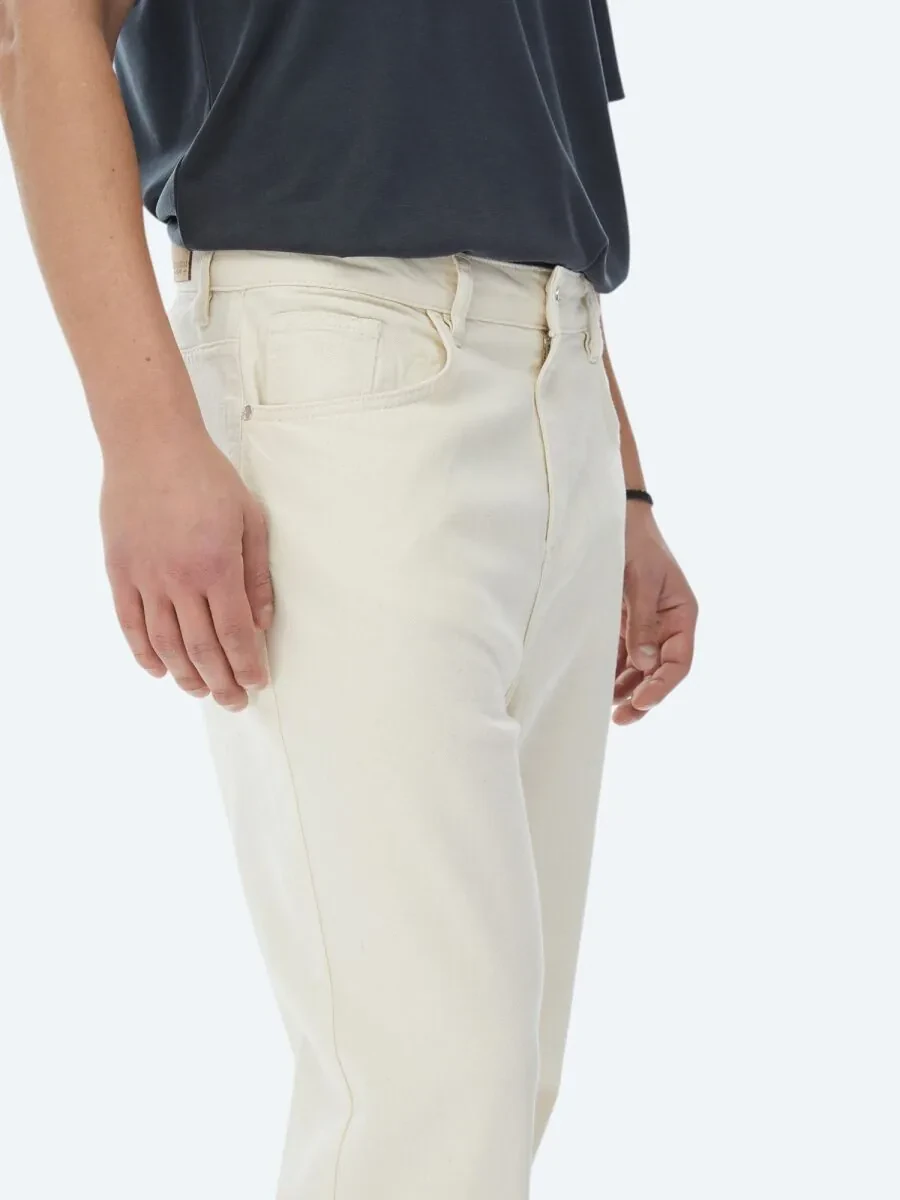 Açık Bej Düz Dokuma Carrot Fit Casual Pamuk Karışımlı Pantolon - 4