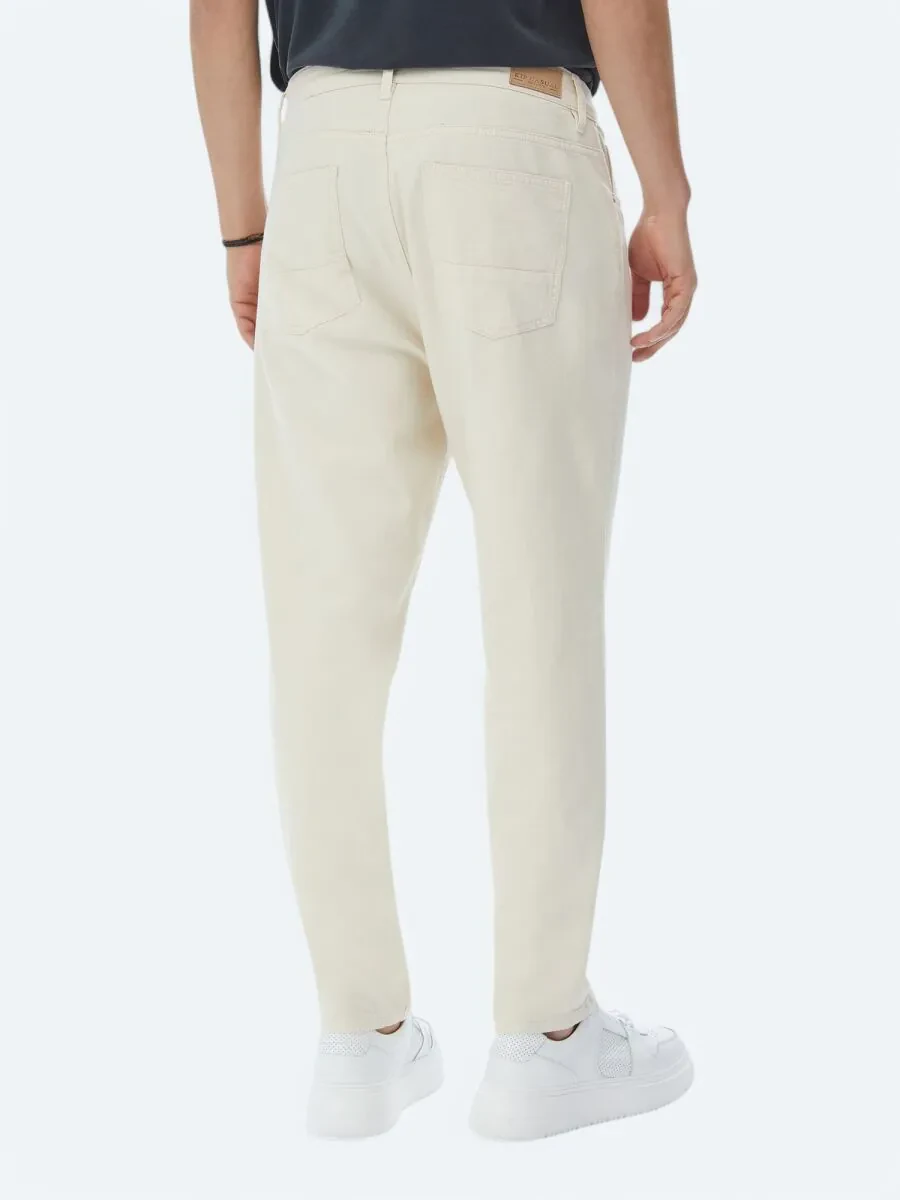 Açık Bej Düz Dokuma Carrot Fit Casual Pamuk Karışımlı Pantolon - 6