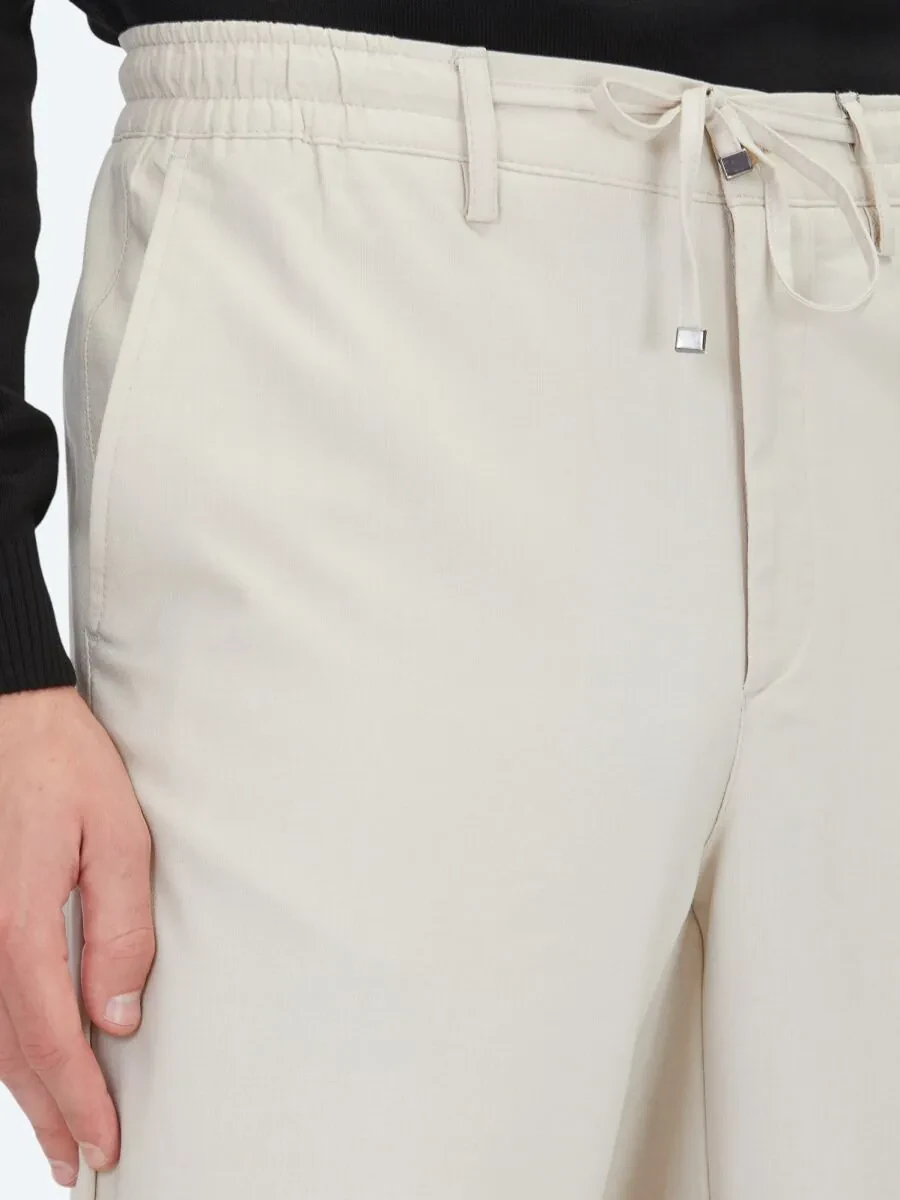 Açık Bej Düz Dokuma Jogging Fit Casual Pantolon - 3