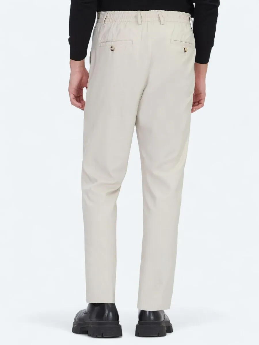 Açık Bej Düz Dokuma Jogging Fit Casual Pantolon - 4