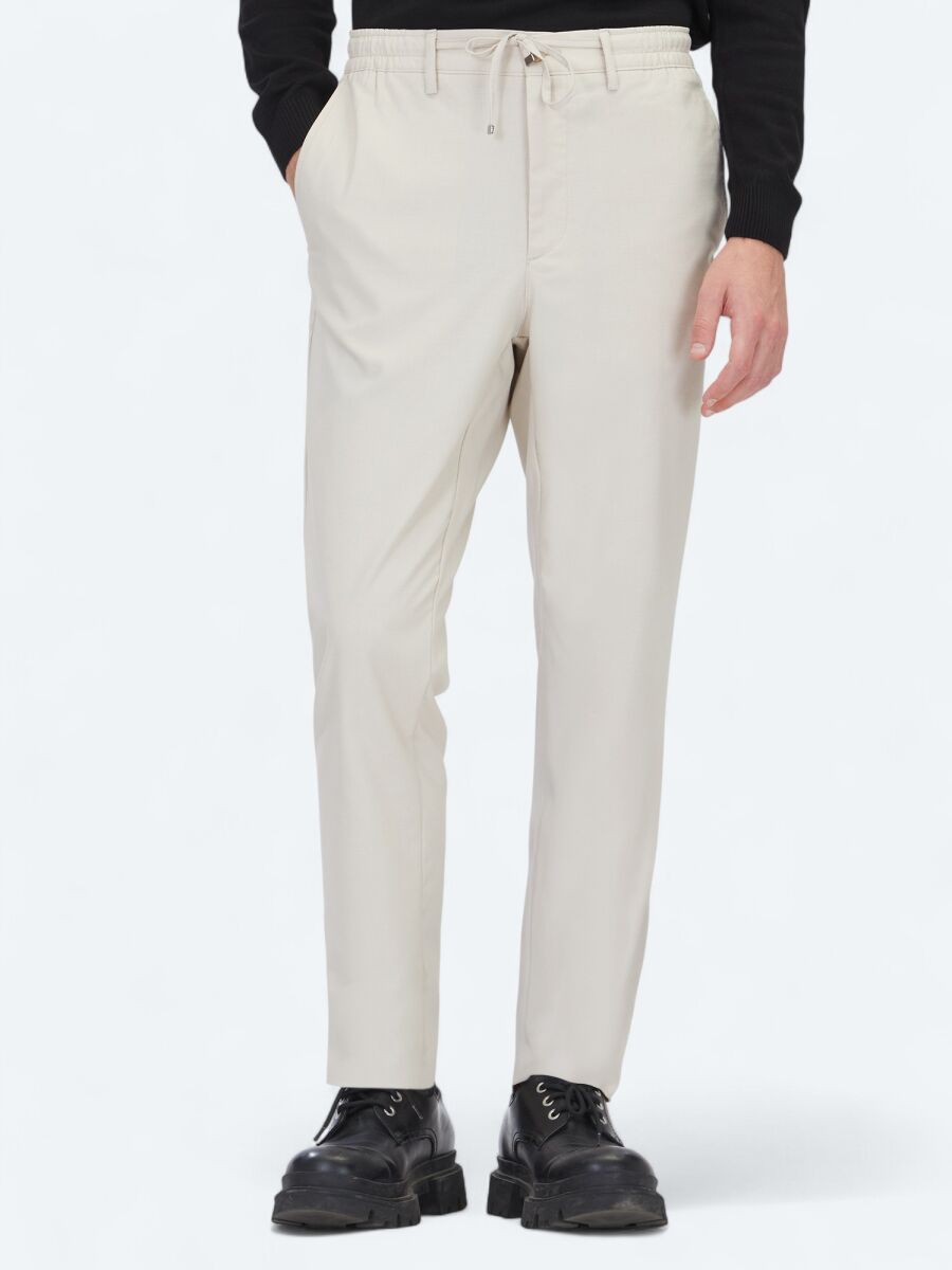 Açık Bej Düz Dokuma Jogging Fit Casual Pantolon - 2