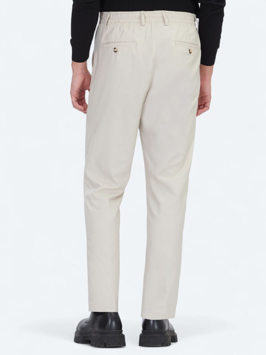 Açık Bej Düz Dokuma Jogging Fit Casual Pantolon - 4