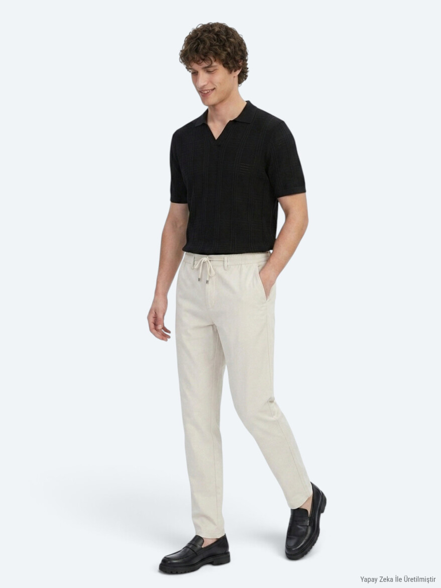 Açık Bej Düz Dokuma Jogging Fit Casual Pantolon - KİP