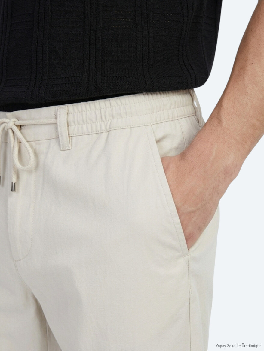 Açık Bej Düz Dokuma Jogging Fit Casual Pantolon - 3
