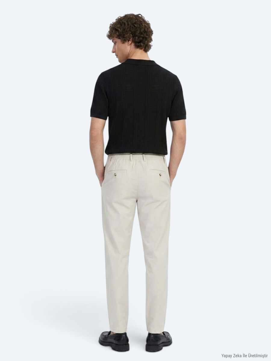 Açık Bej Düz Dokuma Jogging Fit Casual Pantolon - 5