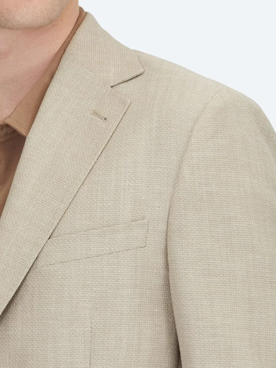 Açık Bej Düz Modern Fit Yün Karışımlı Ceket - 5