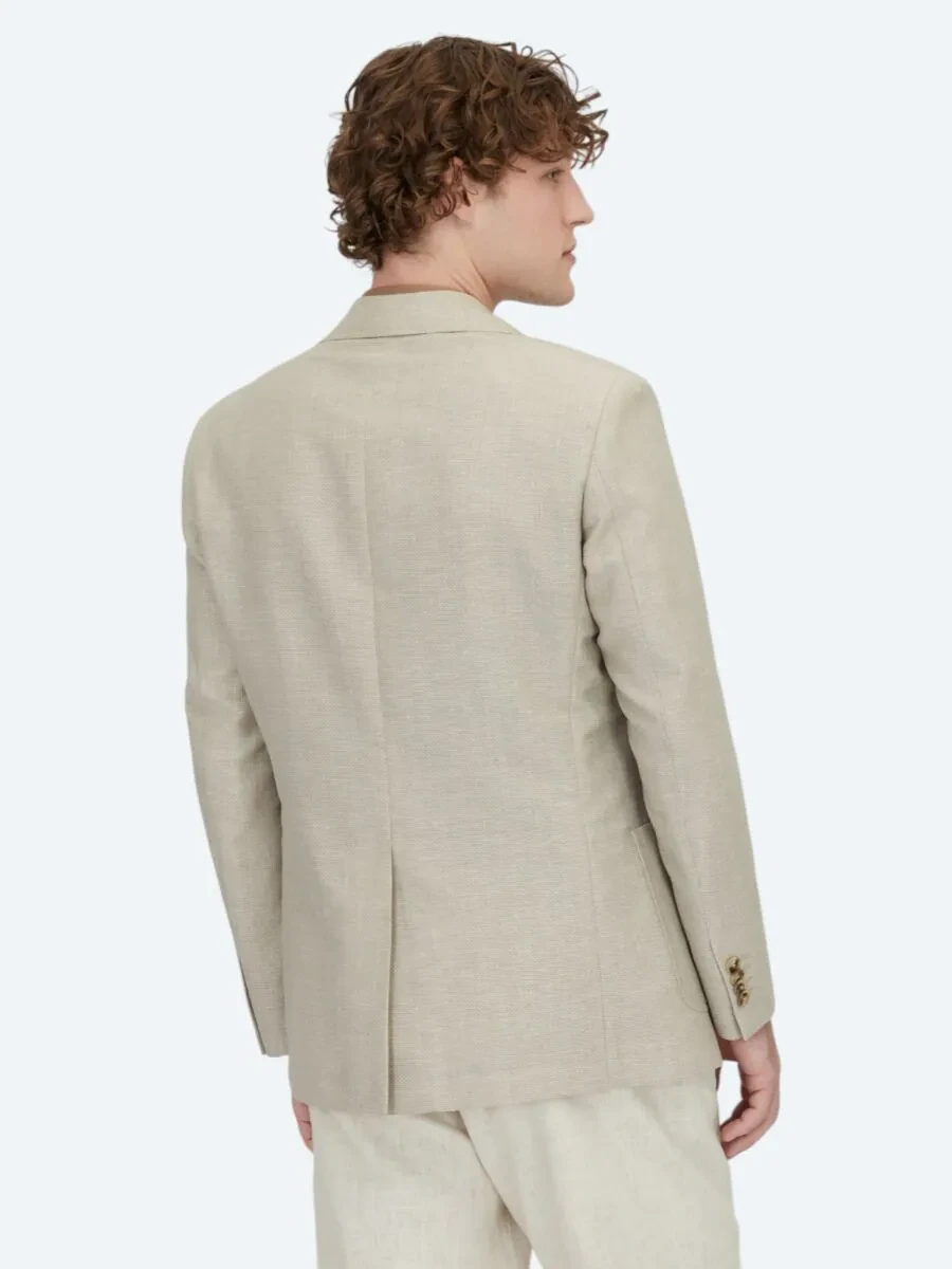 Açık Bej Düz Modern Fit Yün Karışımlı Ceket - 6