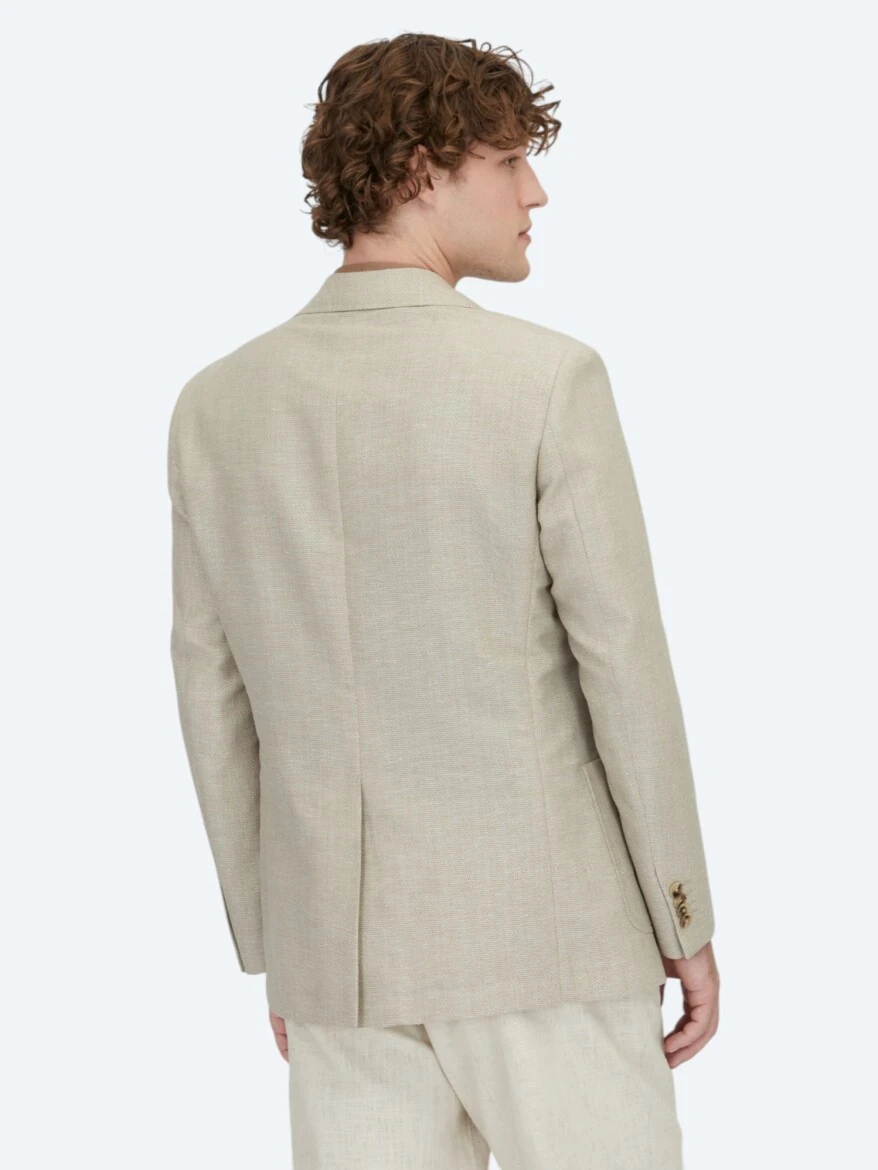 Açık Bej Düz Modern Fit Yün Karışımlı Ceket - 6