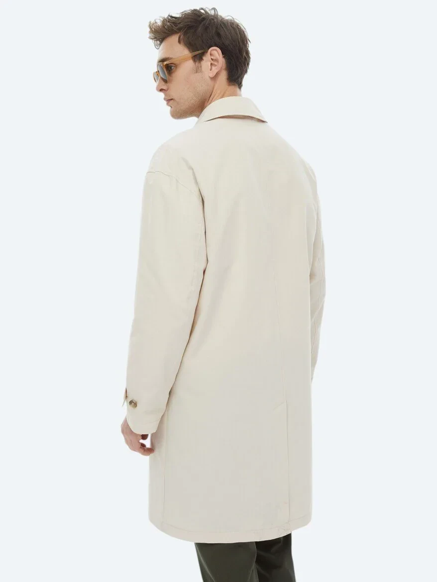 Açık Bej Oversize Fit Kruvaze Yaka Casual Dokuma Pardesü - 10