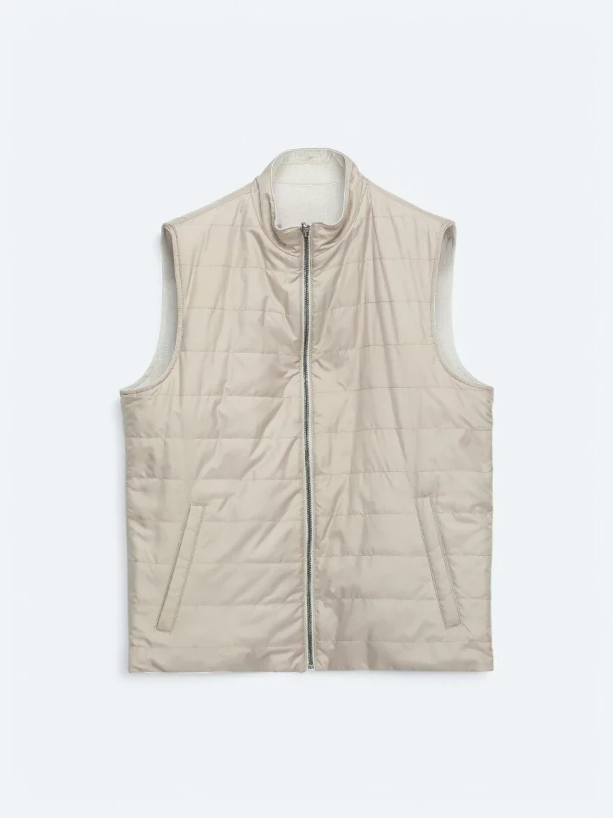 Açık Bej Regular Fit Dik Yaka Casual Dokuma Spor Yelek - 10