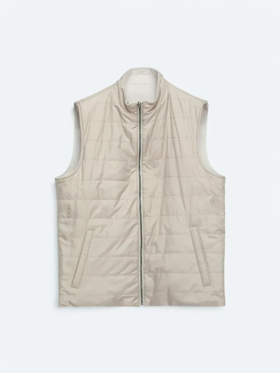 Açık Bej Regular Fit Dik Yaka Casual Dokuma Spor Yelek - 10