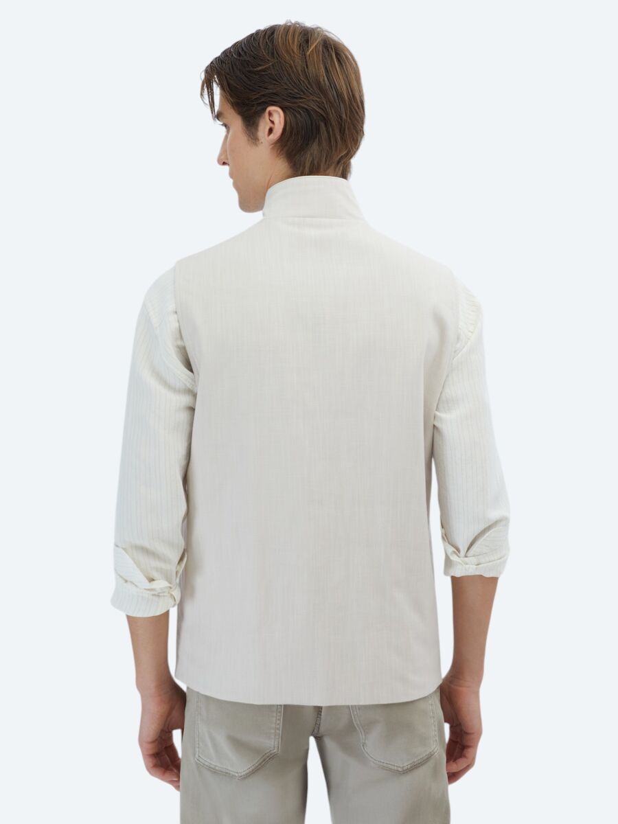 Açık Bej Regular Fit Dik Yaka Casual Dokuma Spor Yelek - 8