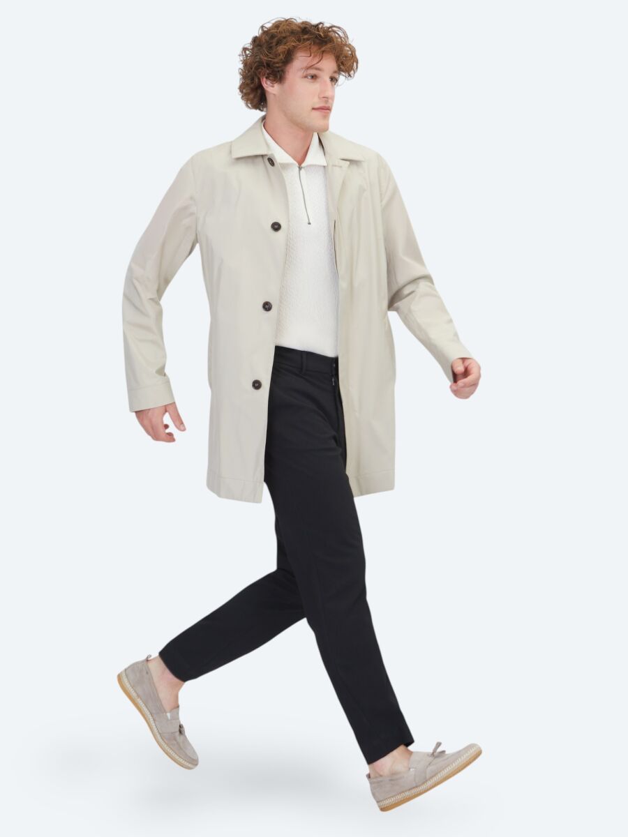 Açık Bej Regular Fit Gömlek Yaka Casual Dokuma Pardösü - 3