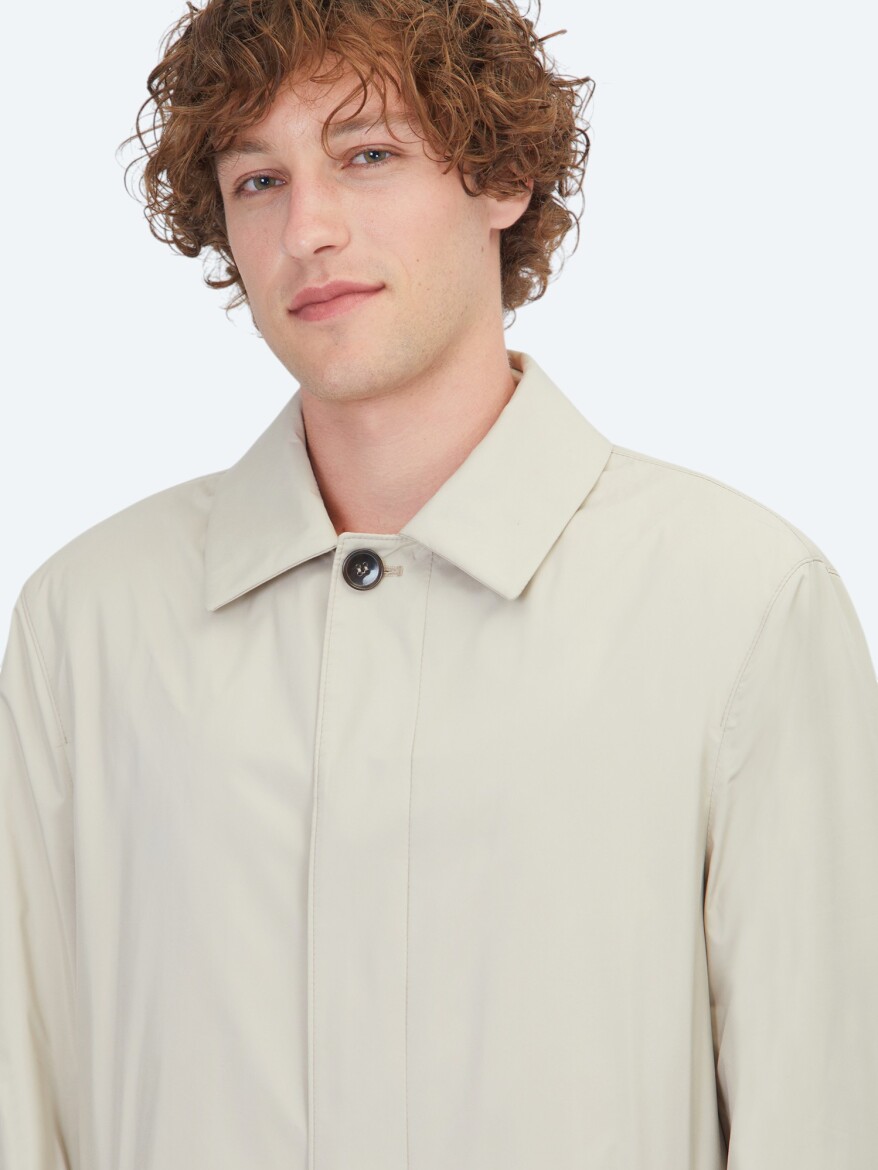 Açık Bej Regular Fit Gömlek Yaka Casual Dokuma Pardösü - 4