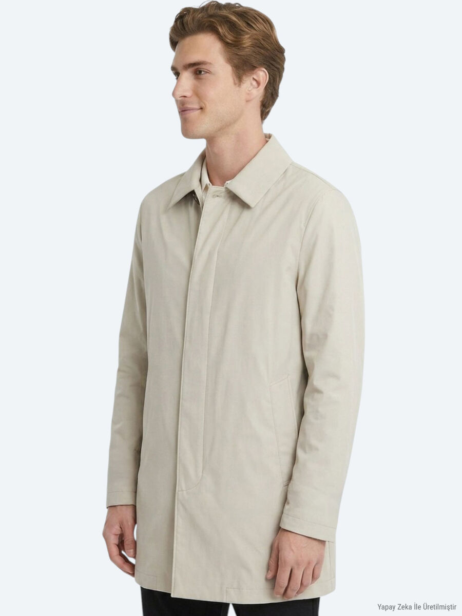 Açık Bej Regular Fit Gömlek Yaka Casual Dokuma Pardösü - 2
