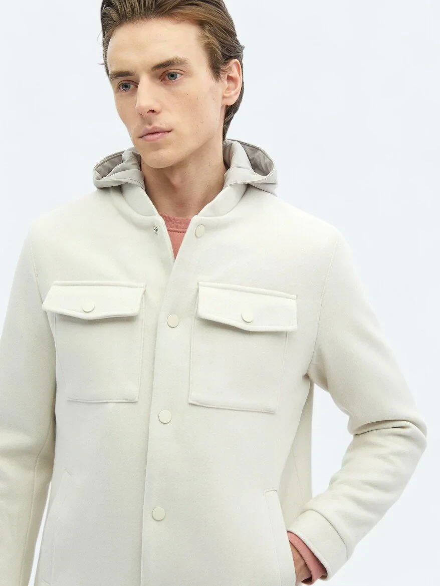 Açık Bej Regular Fit Kapüşonlu Casual Dokuma Mont - 4