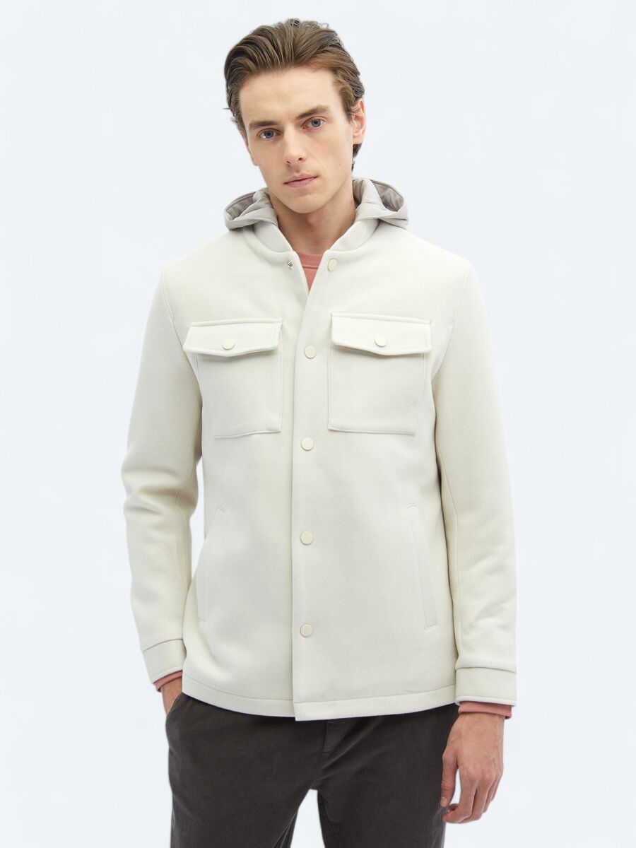 Açık Bej Regular Fit Kapüşonlu Casual Dokuma Mont - 1