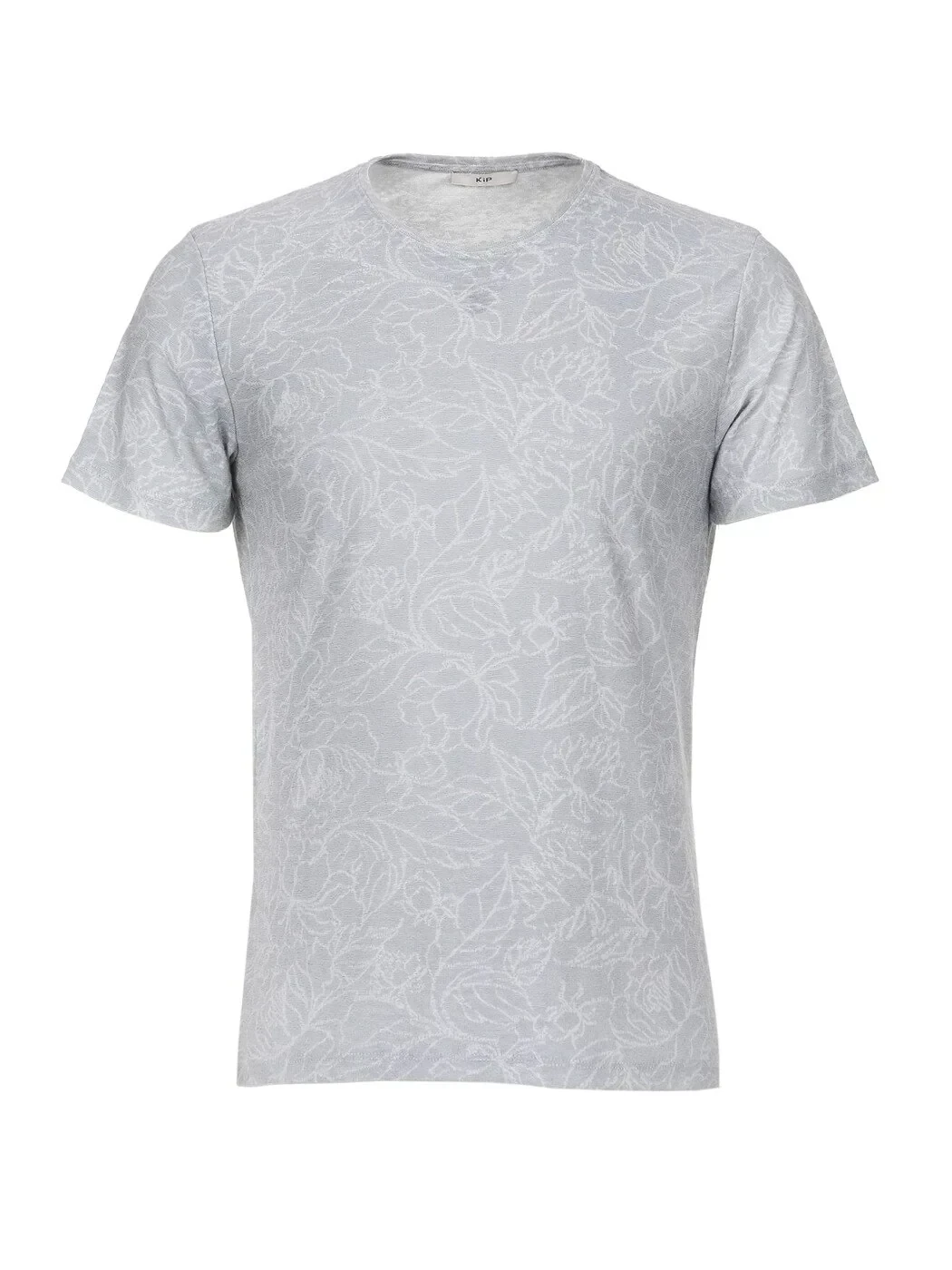 Açık Gri Baskılı Bisiklet Yaka Pamuk Karışımlı T-Shirt - 6