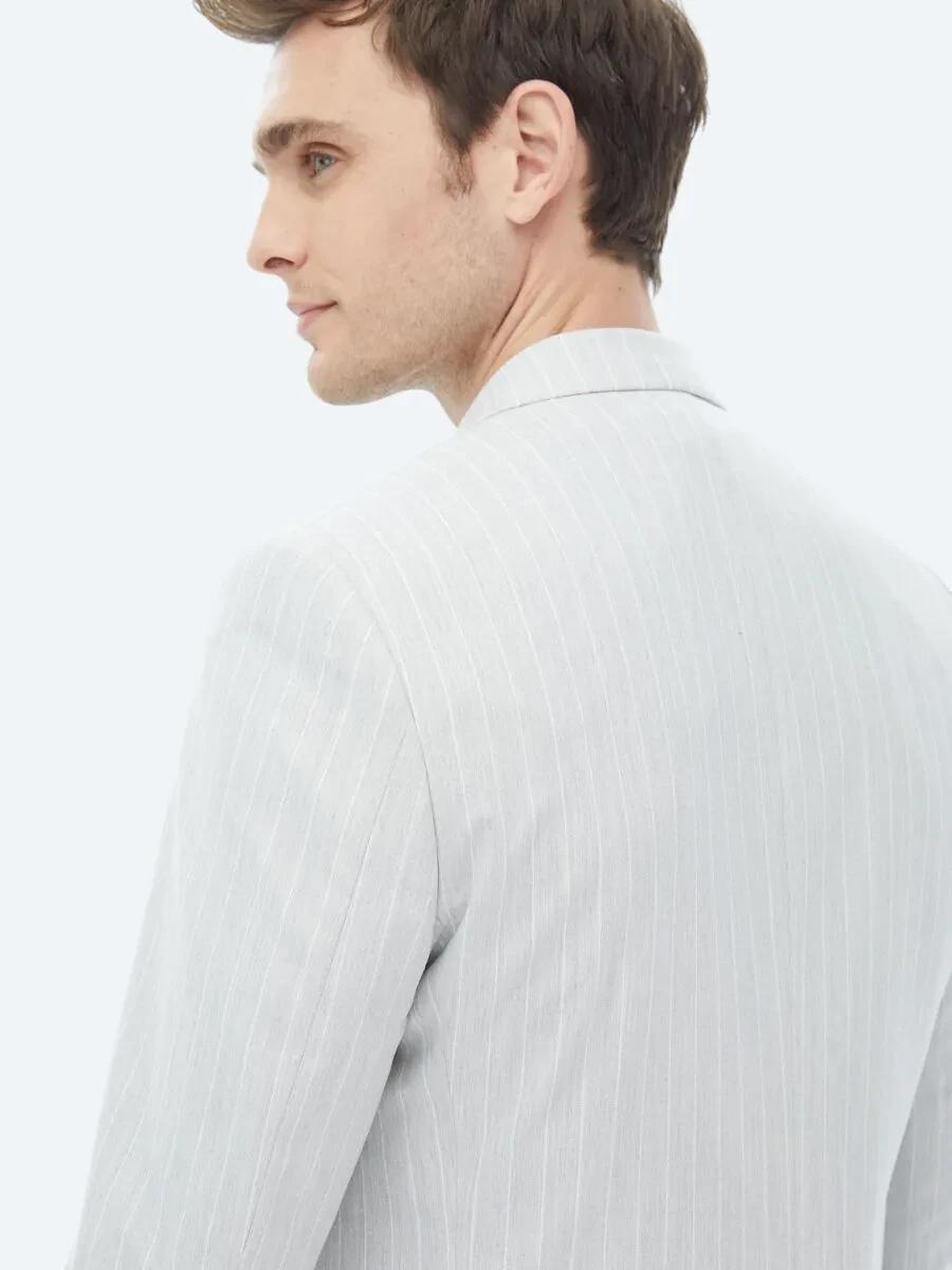 Açık Gri Çizgili Slim Fit Takım Elbise - 6