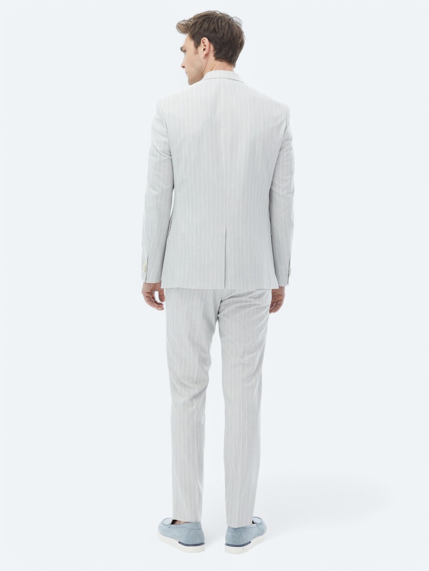 Açık Gri Çizgili Slim Fit Takım Elbise - 7