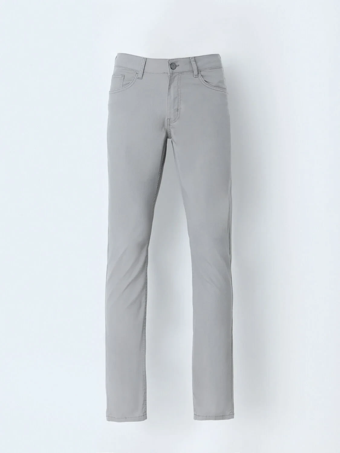 Açık Gri Dokuma Slim Fit Casual Pamuk Karışımlı Pantolon - 1
