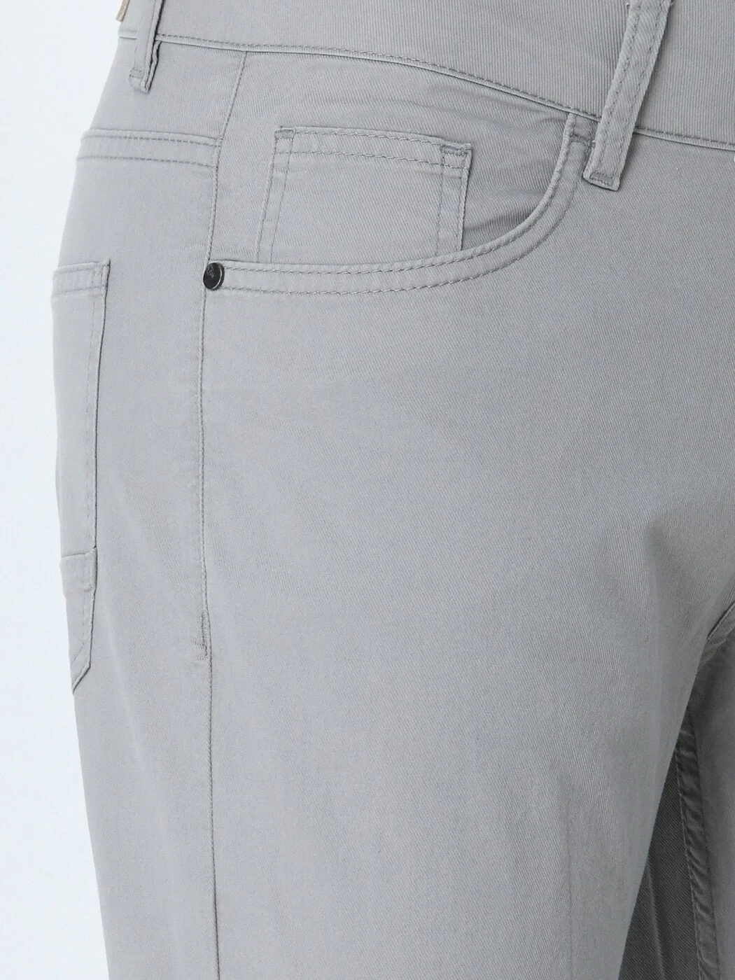 Açık Gri Dokuma Slim Fit Casual Pamuk Karışımlı Pantolon - 2