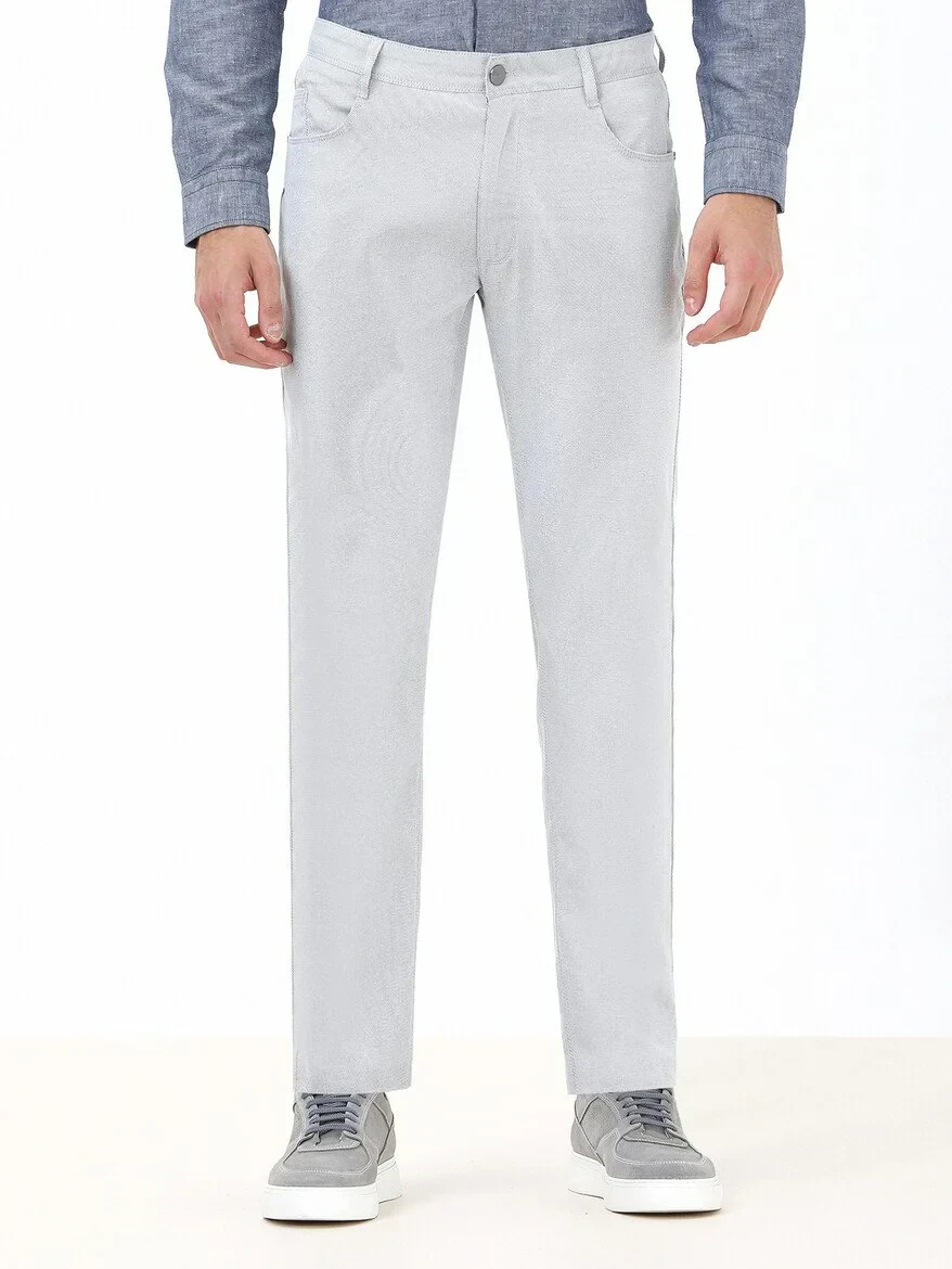 Açık Gri Dokuma Slim Fit Casual Pamuk Karışımlı Pantolon - 1