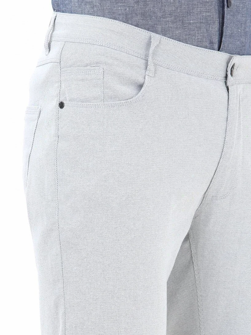 Açık Gri Dokuma Slim Fit Casual Pamuk Karışımlı Pantolon - 3