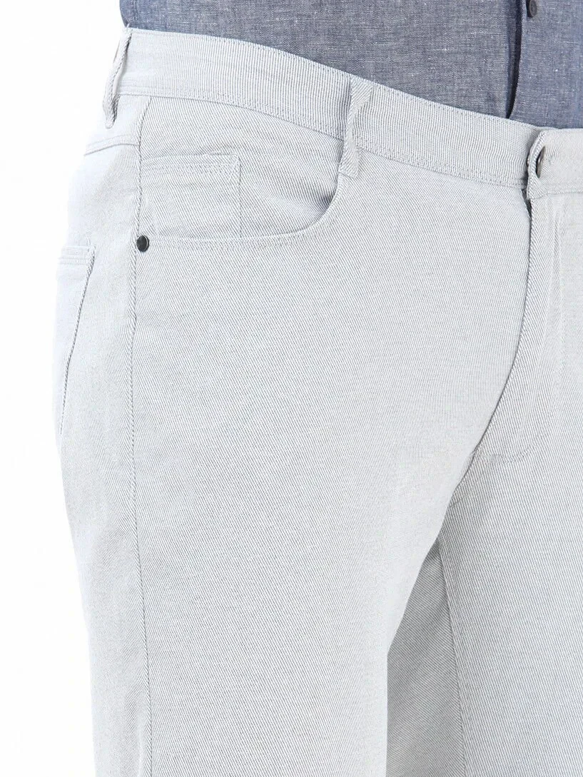 Açık Gri Dokuma Slim Fit Casual Pamuk Karışımlı Pantolon - 3