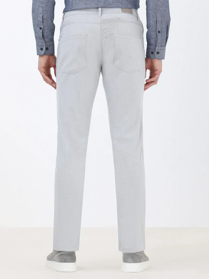 Açık Gri Dokuma Slim Fit Casual Pamuk Karışımlı Pantolon - 4