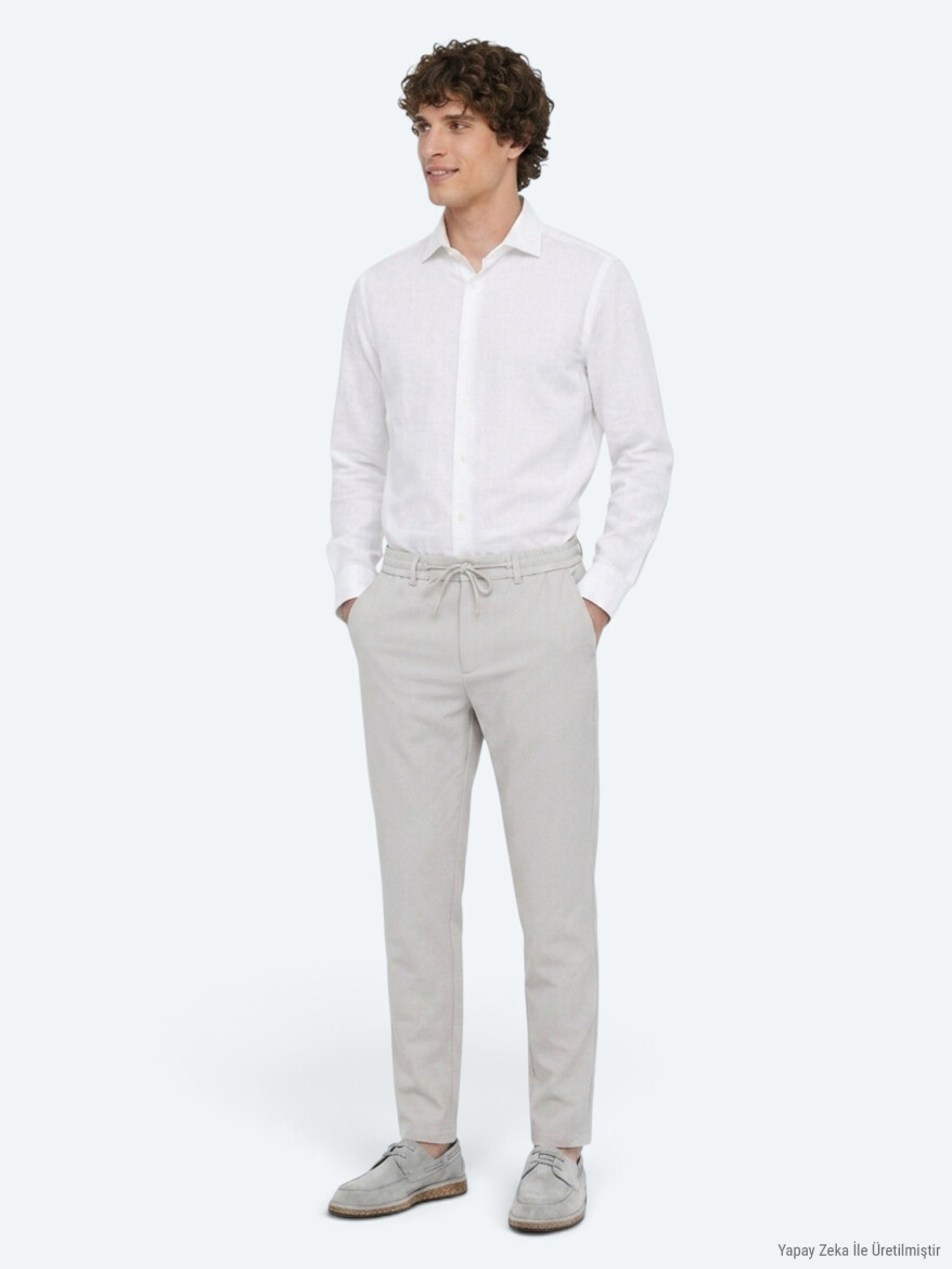Açık Gri Düz Dokuma Jogging Fit Casual Pantolon - 1