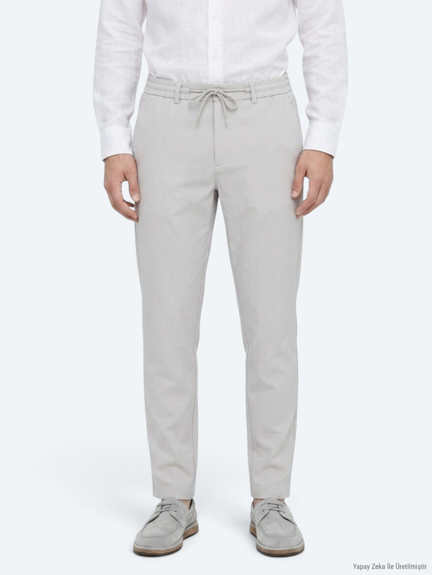 Açık Gri Düz Dokuma Jogging Fit Casual Pantolon - 2