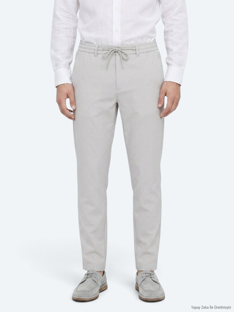 Açık Gri Düz Dokuma Jogging Fit Casual Pantolon - 2