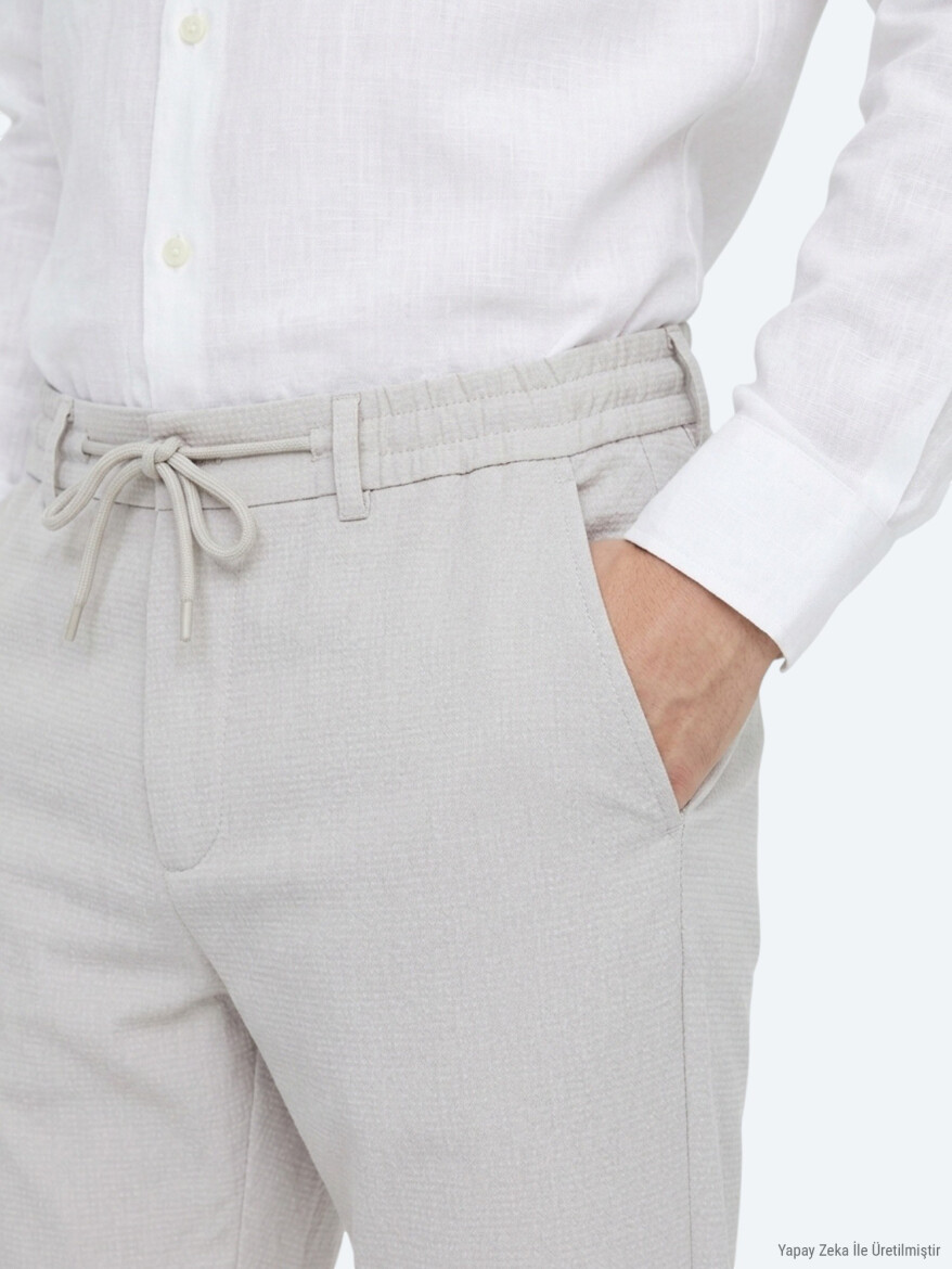 Açık Gri Düz Dokuma Jogging Fit Casual Pantolon - 3