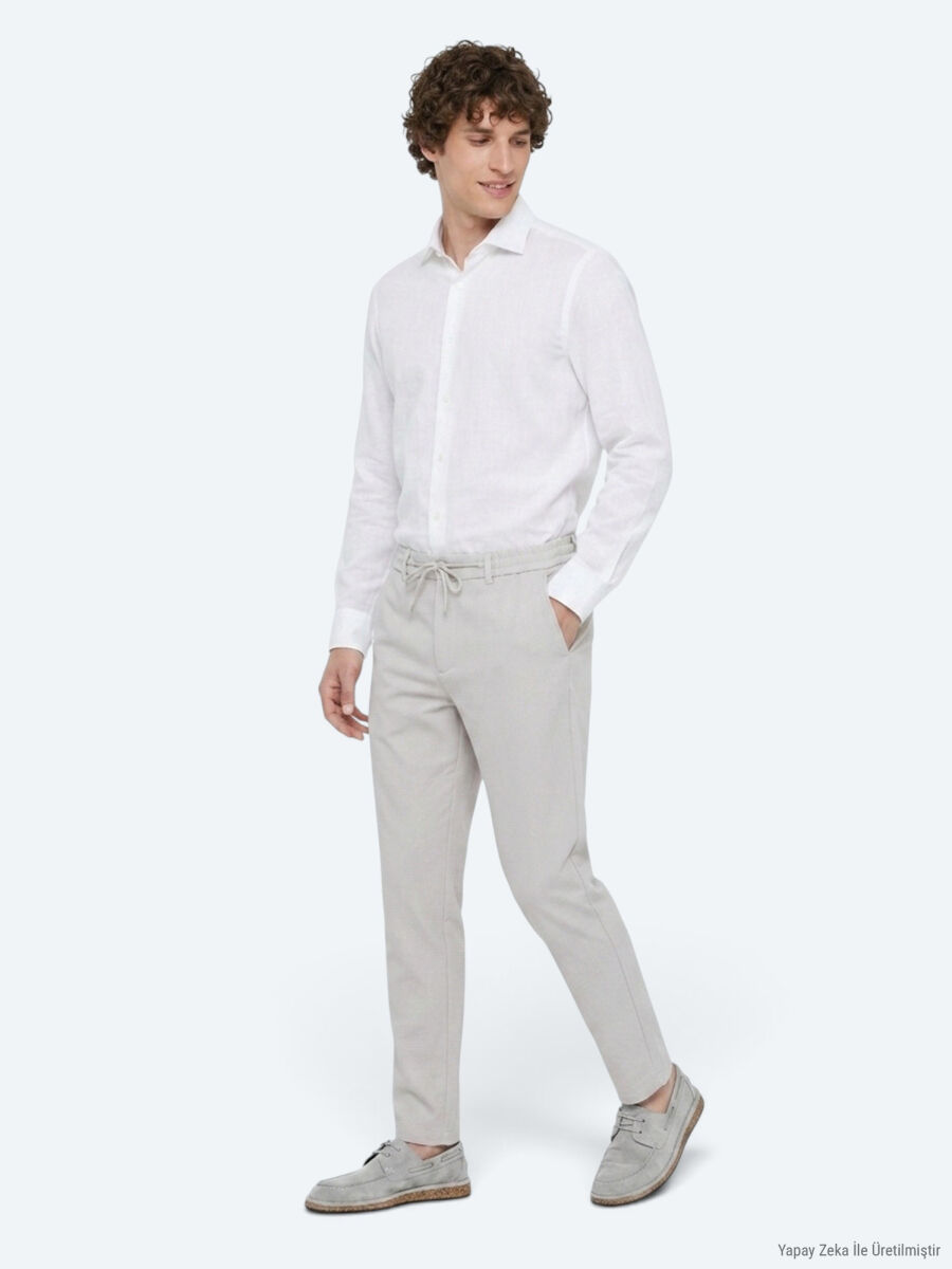 Açık Gri Düz Dokuma Jogging Fit Casual Pantolon - 4
