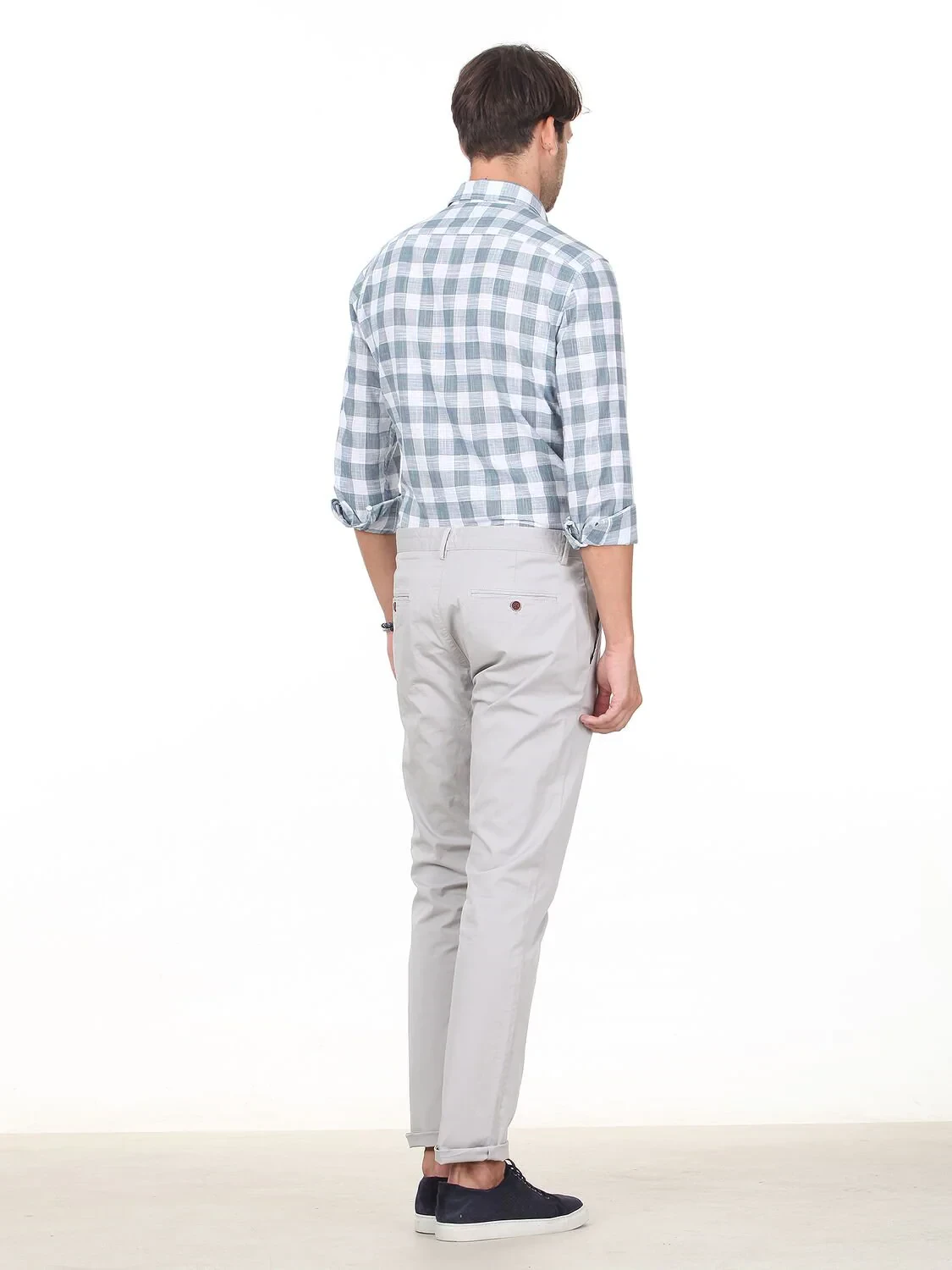 Açık Gri Düz Dokuma Regular Fit Casual Pamuk Karışımlı Pantolon - 4
