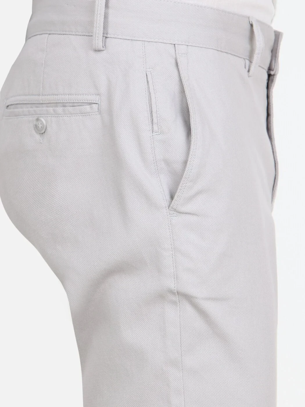 Açık Gri Düz Dokuma Slim Fit Casual Pamuk Karışımlı Pantolon - 3